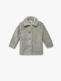 Düğme Detaylı Uzun Kollu Polo Yaka Polar Ceket