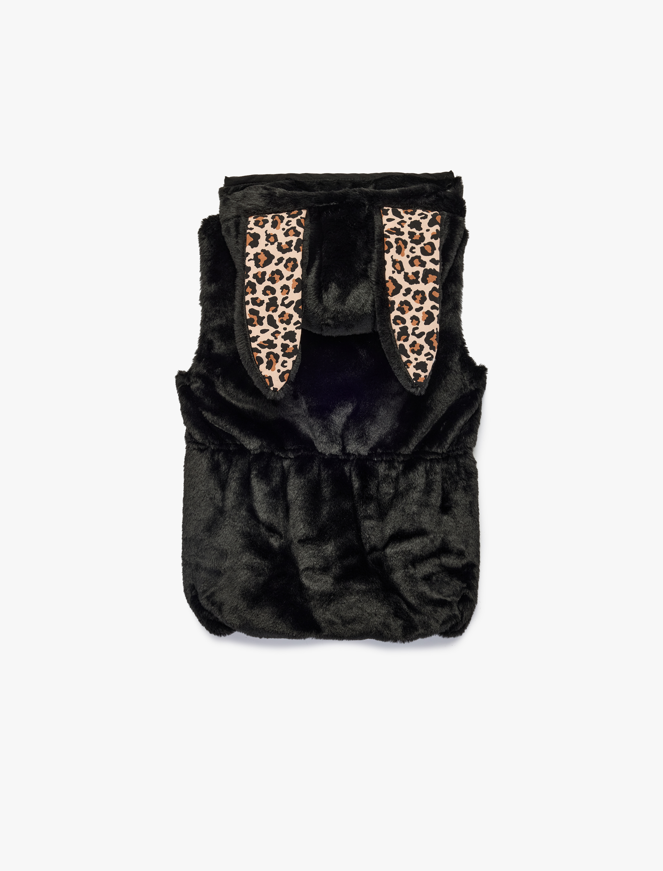  Kız Çocuk Tavşan Kulak Detaylı Kolsuz Kapüşonlu Kürk Görünümlü Yelek