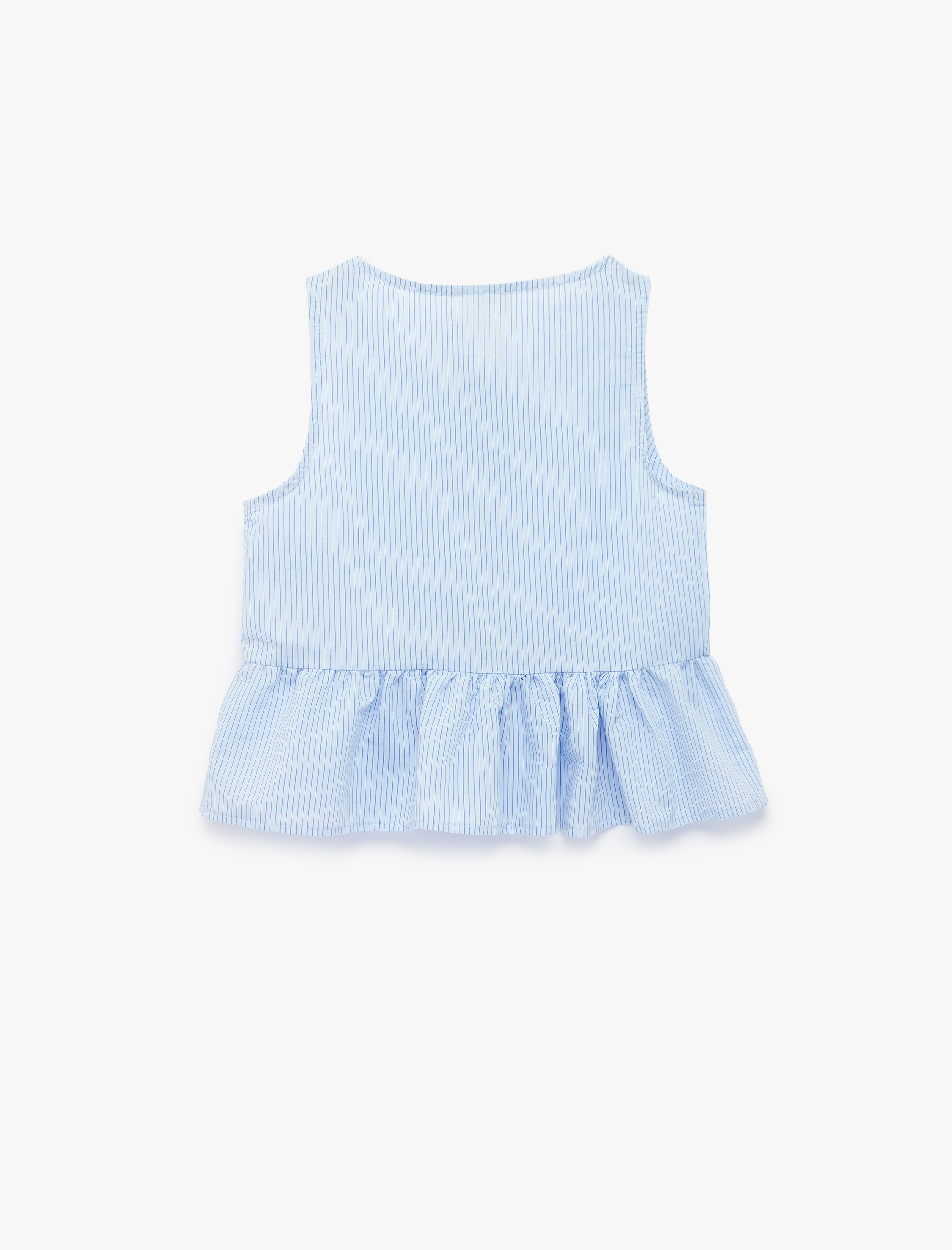  Kız Çocuk Fiyonklu Kolsuz Bisiklet Yaka Fırfır Detaylı Çizgili Bluz