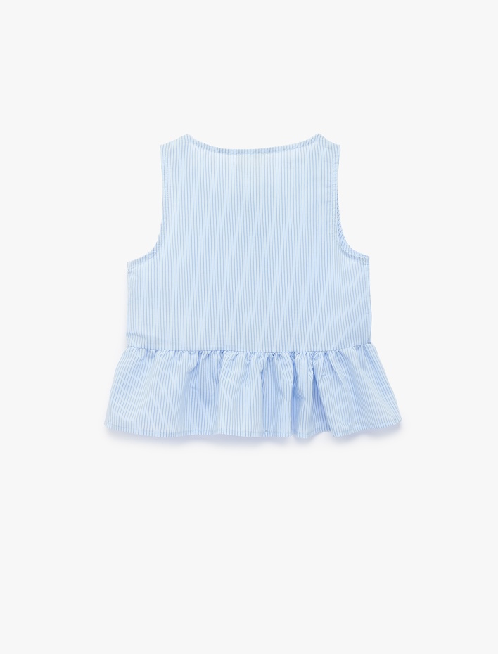 Kız Çocuk Fiyonklu Kolsuz Bisiklet Yaka Fırfır Detaylı Çizgili Bluz