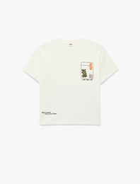 Nakışlı Bisiklet Yaka Kısa Kollu Pamuklu Tişört