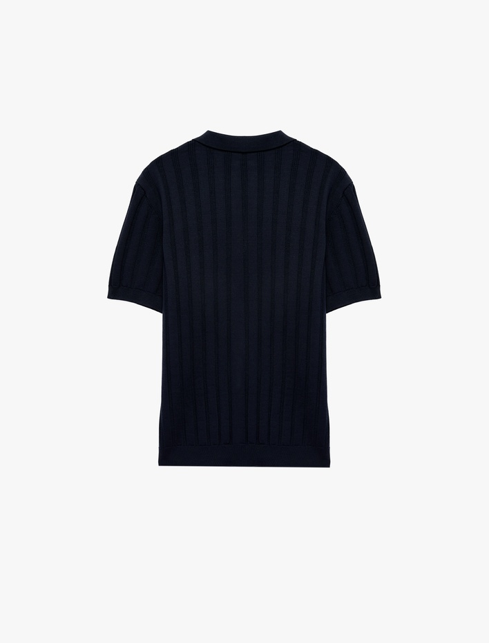  Regular Fit Kısa Kollu Dokulu Düğmeli Polo Yaka Triko Tişört