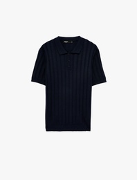 Regular Fit Kısa Kollu Dokulu Düğmeli Polo Yaka Triko Tişört