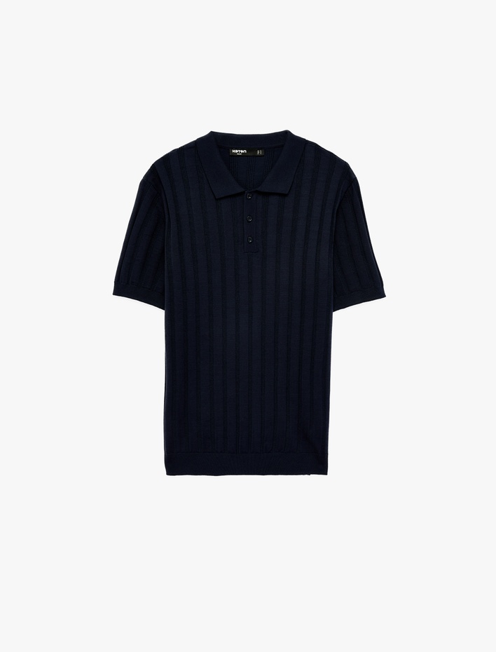  Regular Fit Kısa Kollu Dokulu Düğmeli Polo Yaka Triko Tişört