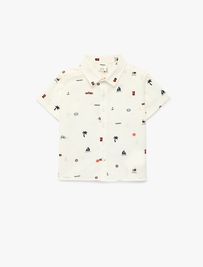 Erkek Bebek Pamuklu Kısa Kollu Klasik Yaka Desenli Gömlek