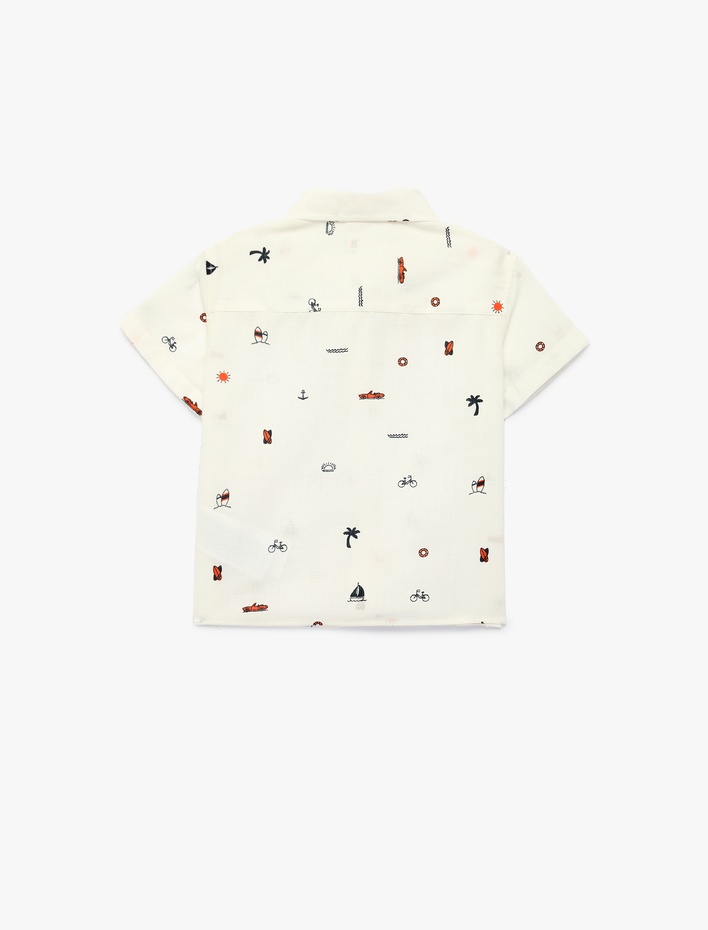 Erkek Bebek Pamuklu Kısa Kollu Klasik Yaka Desenli Gömlek