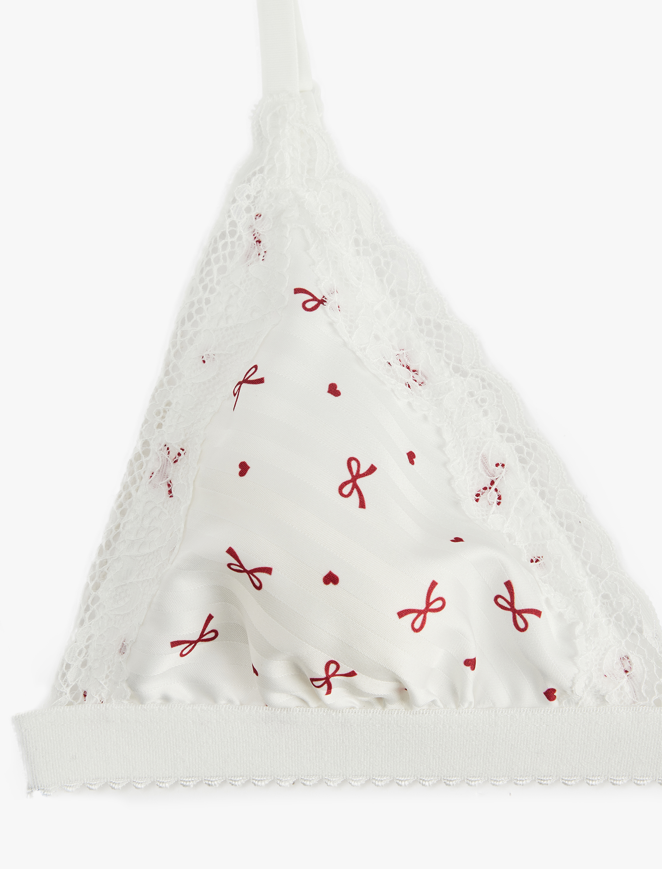   Dolgusuz Dantel Detaylı Balensiz Kurdele Baskılı Saten Sütyen