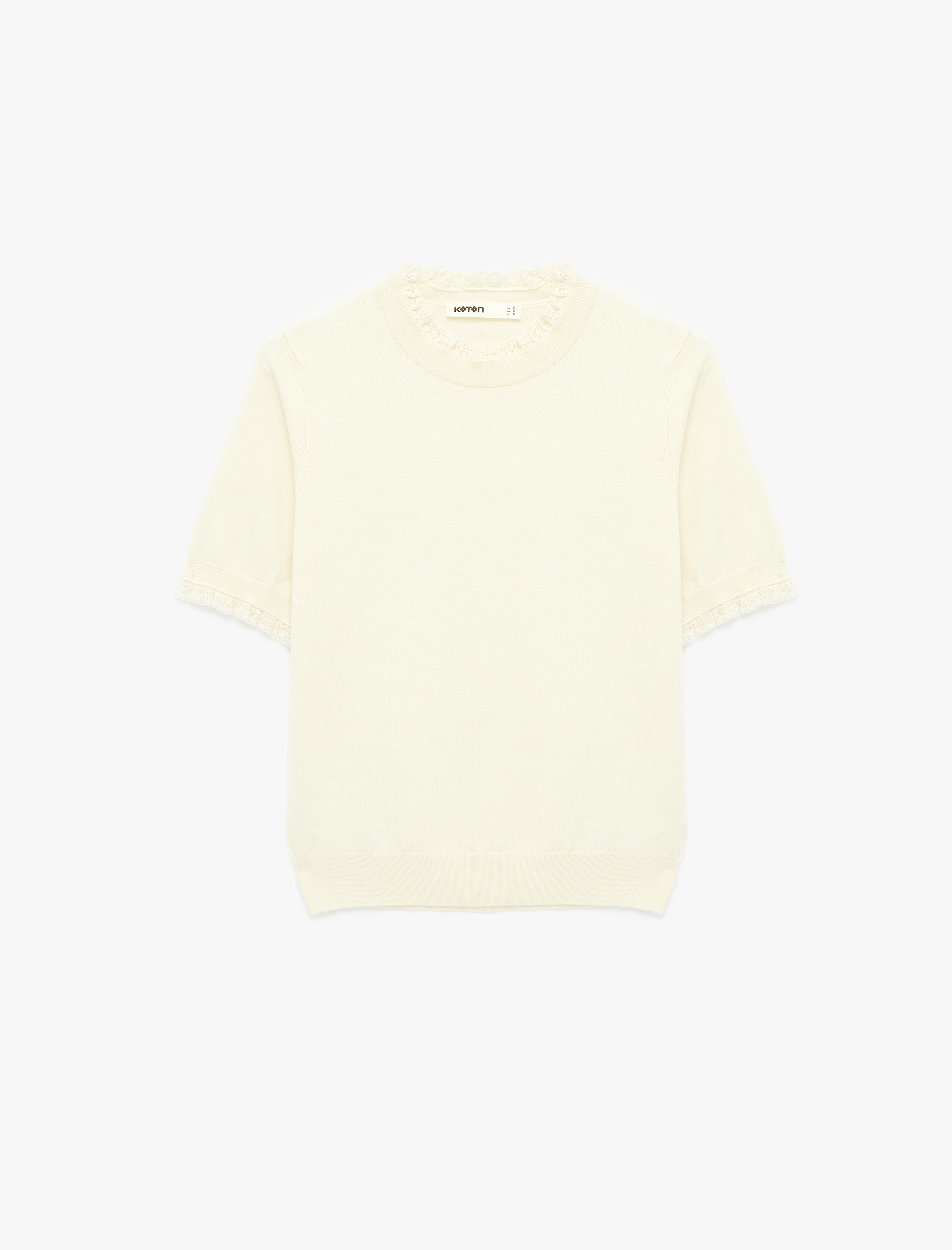   Kısa Kollu Dantel Detaylı Bisiklet Yaka Triko Kazak