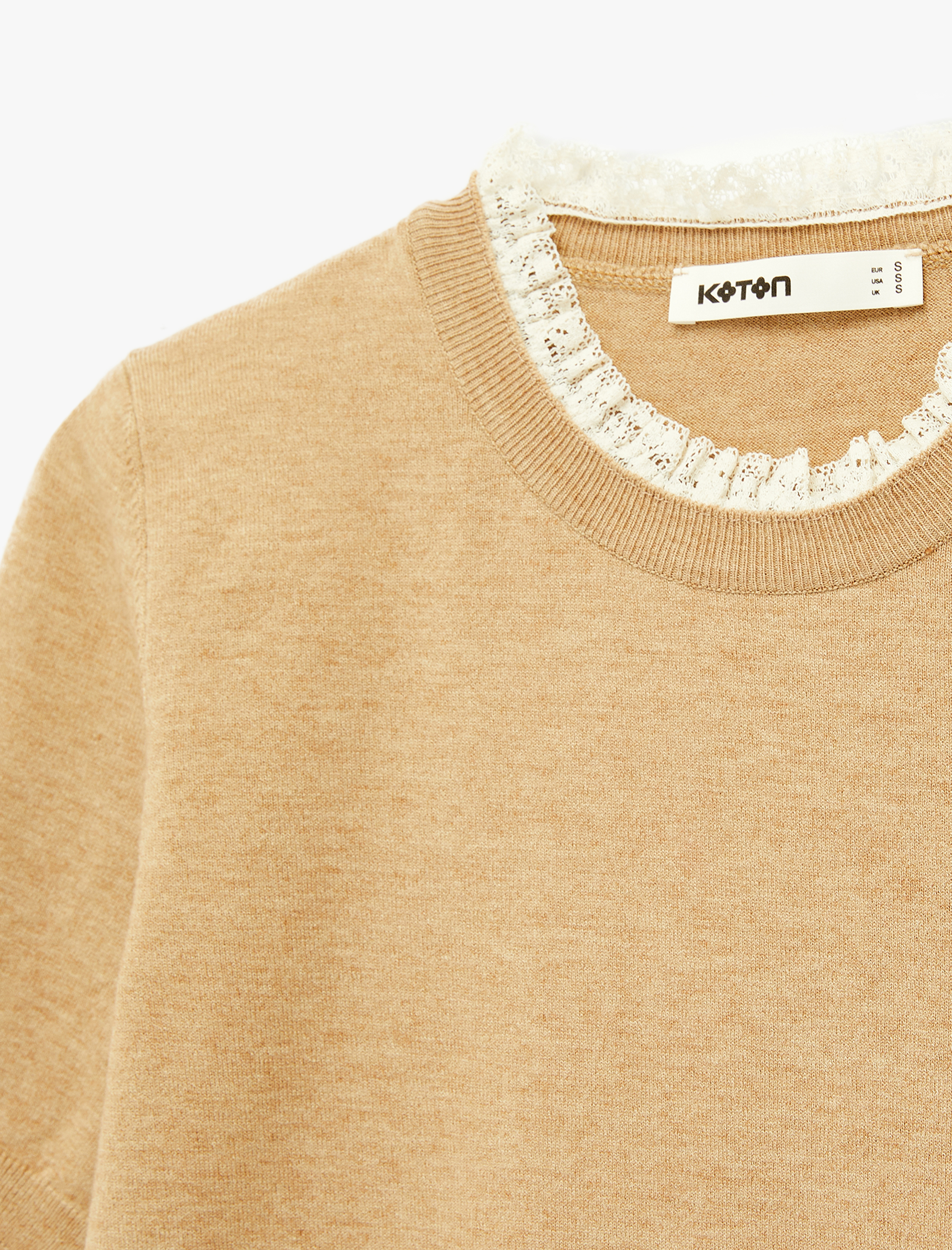   Kısa Kollu Dantel Detaylı Bisiklet Yaka Triko Kazak