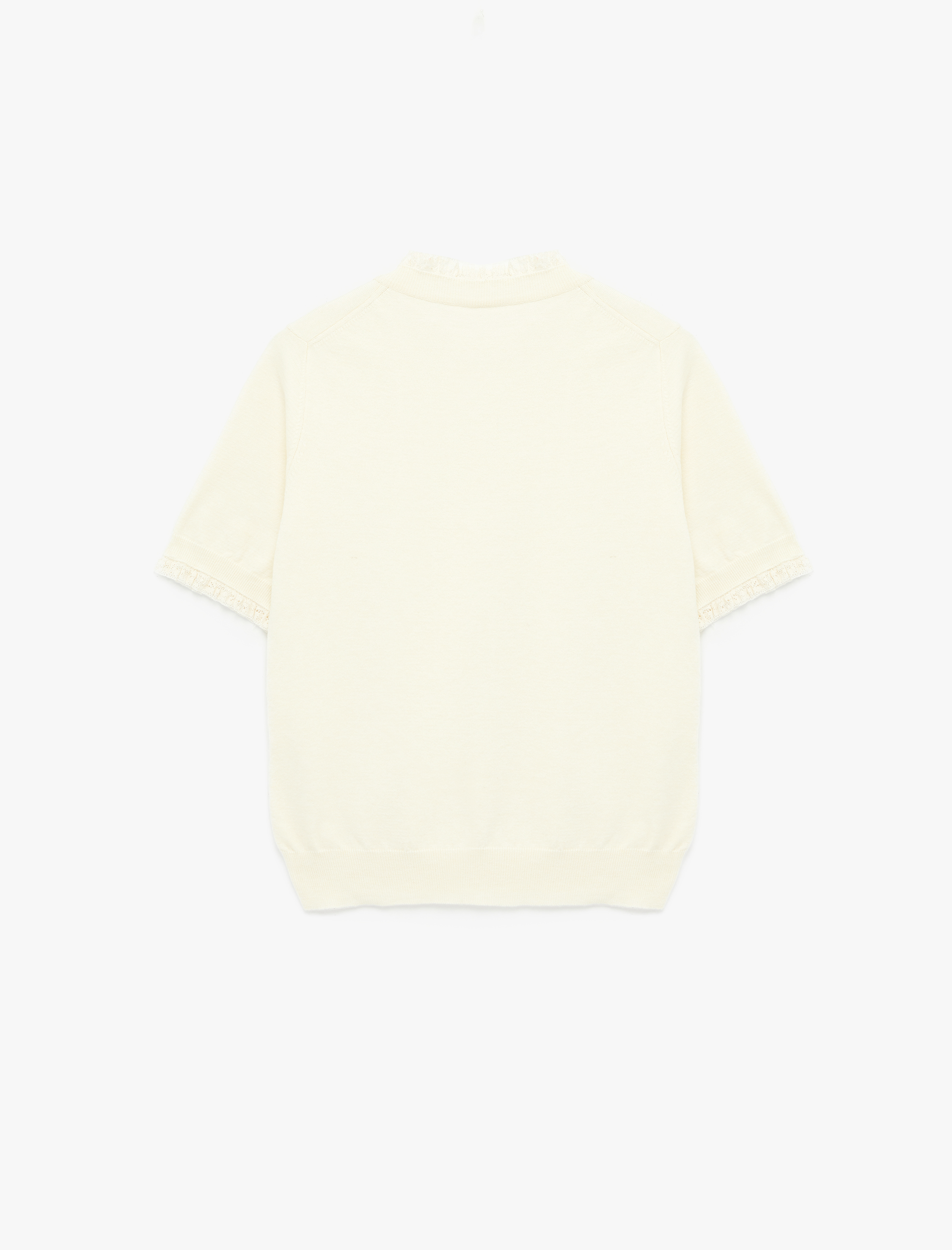   Kısa Kollu Dantel Detaylı Bisiklet Yaka Triko Kazak