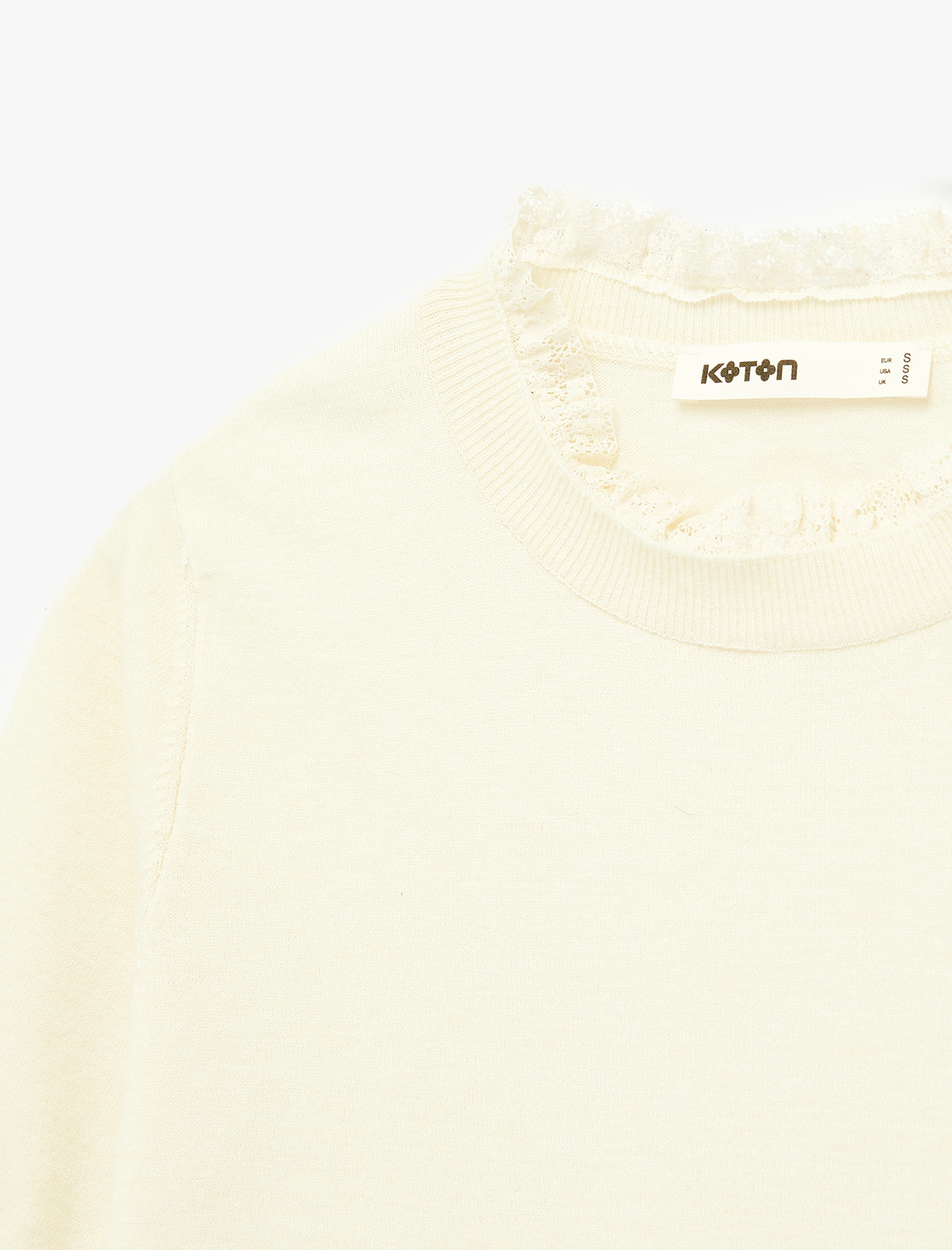   Kısa Kollu Dantel Detaylı Bisiklet Yaka Triko Kazak