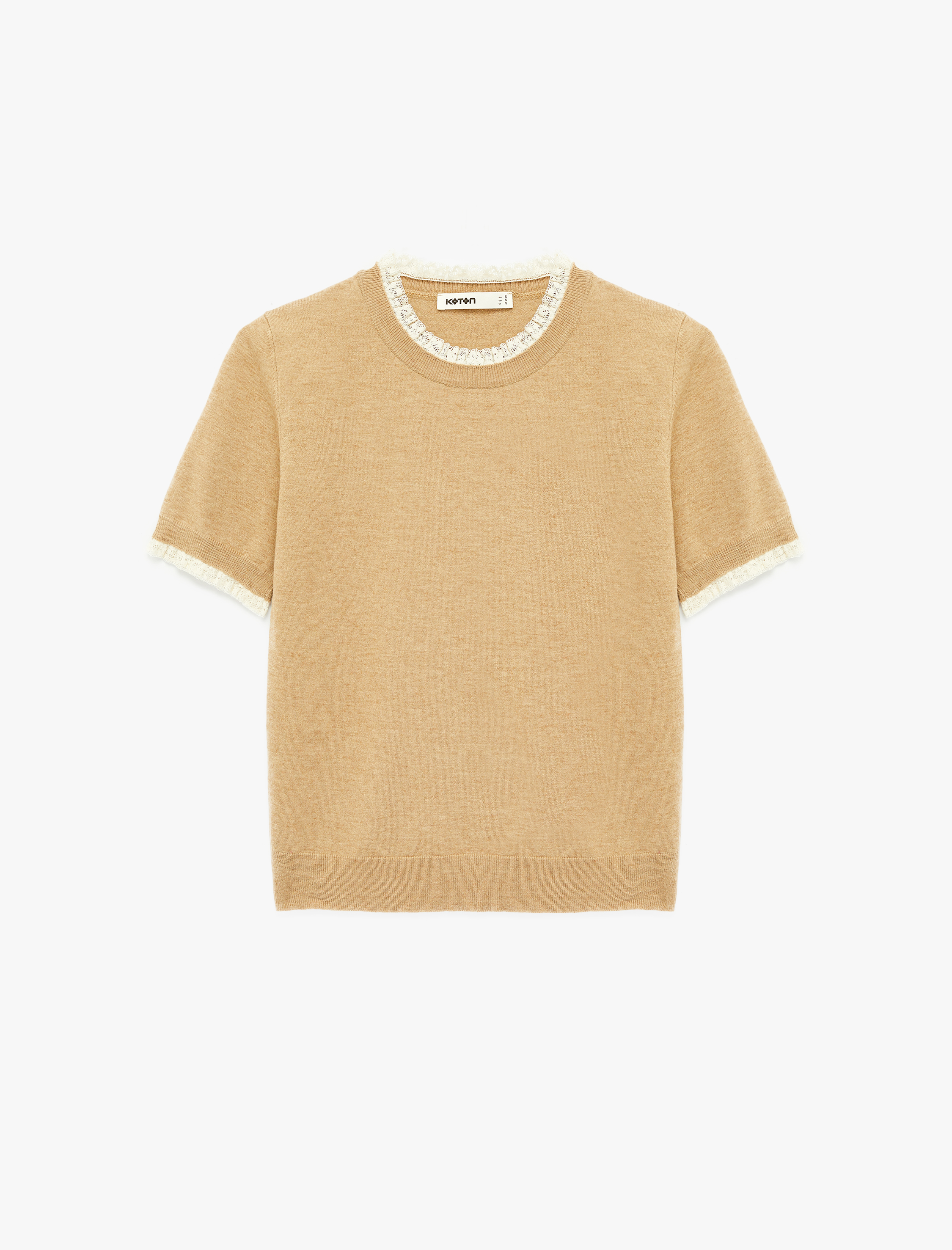   Kısa Kollu Dantel Detaylı Bisiklet Yaka Triko Kazak