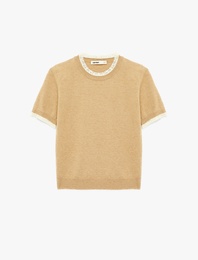 Kısa Kollu Dantel Detaylı Bisiklet Yaka Triko Kazak