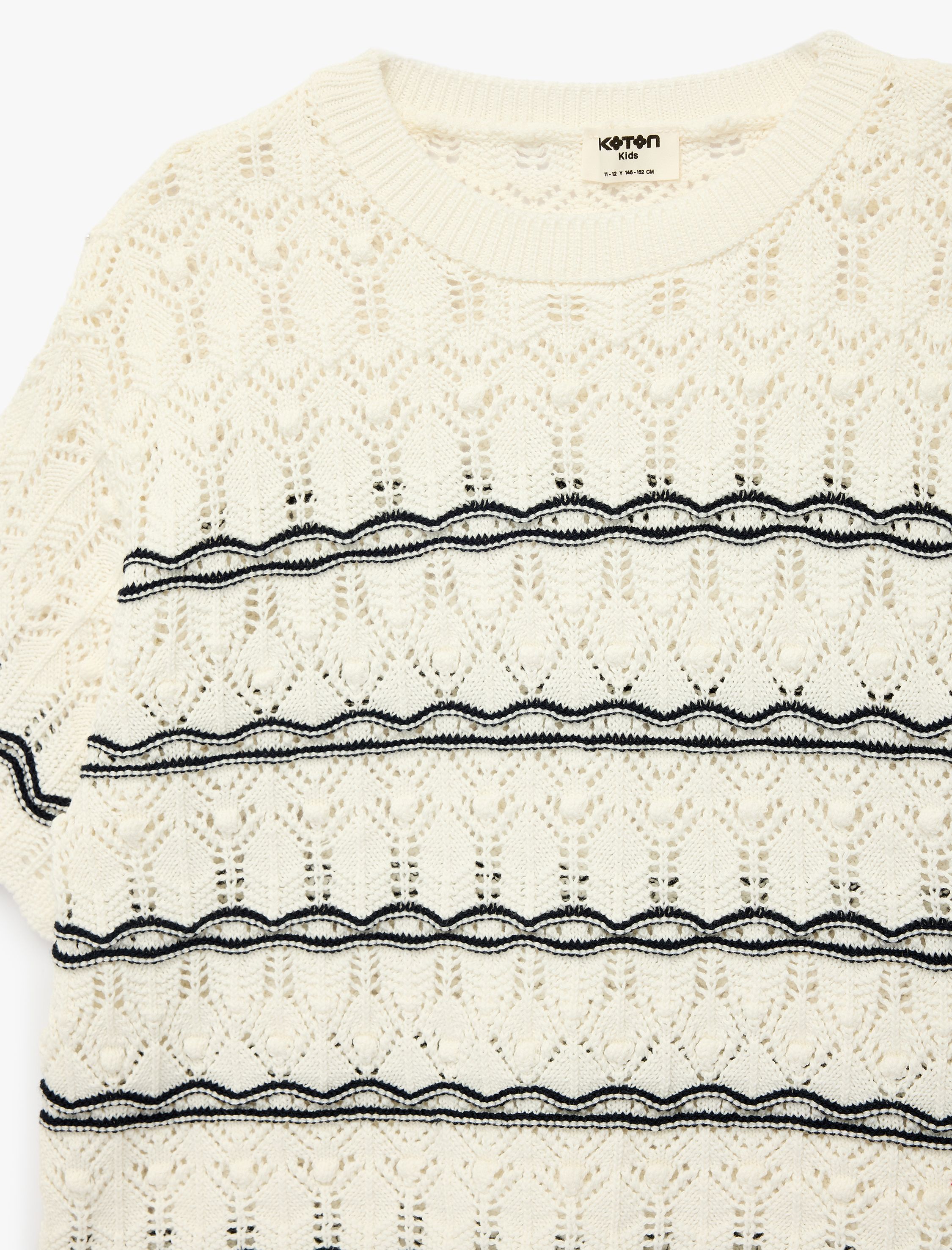  Kız Çocuk Pamuklu Kısa Kollu Bisiklet Yaka Triko Kazak