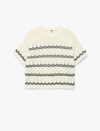 Pamuklu Kısa Kollu Bisiklet Yaka Triko Kazak