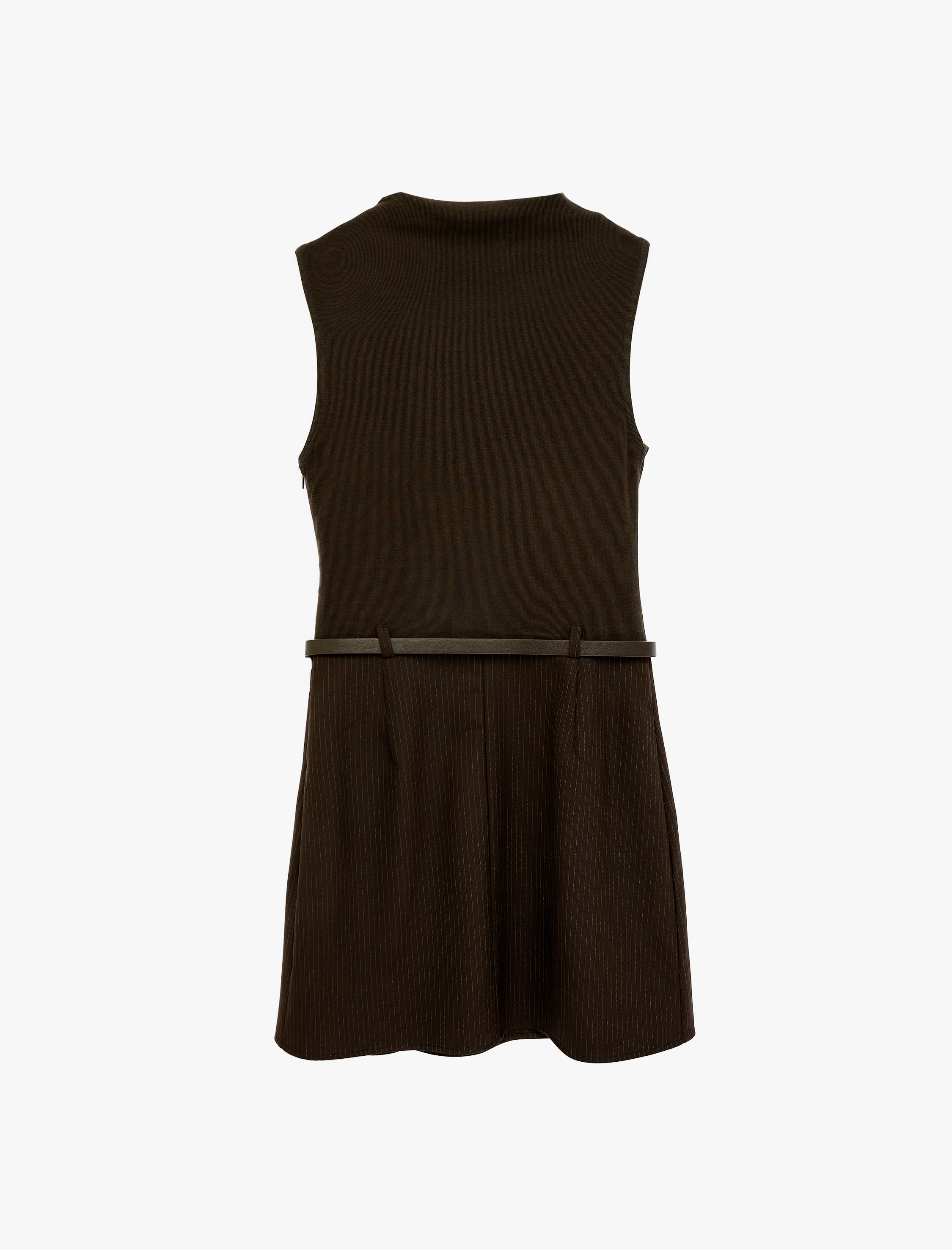   Slim Fit Kolsuz Bisiklet Yaka Kemer Detaylı Mini Elbise