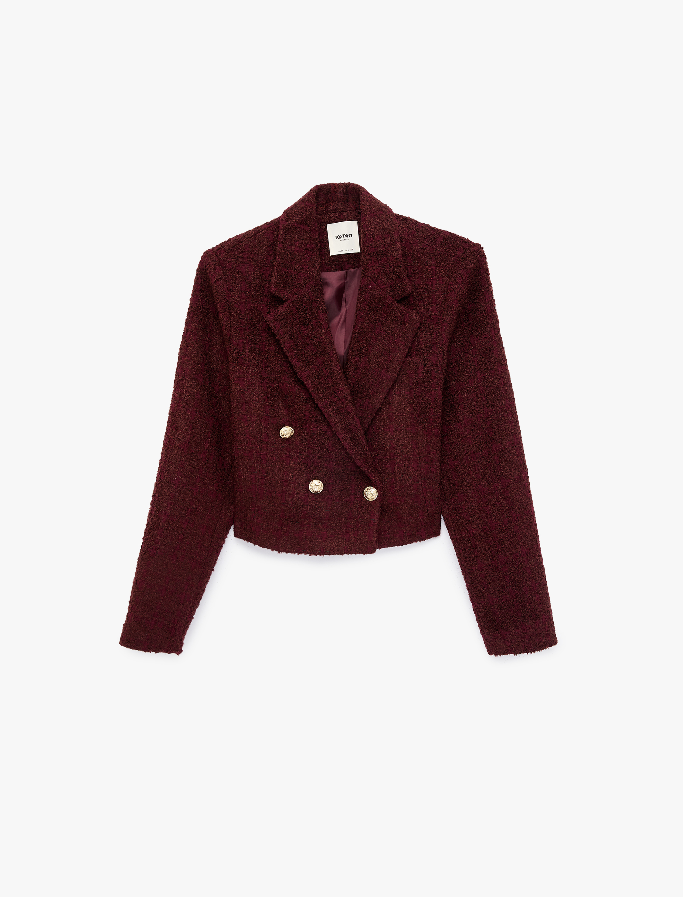   Kruvaze Yaka Slim Fit Düğme Detaylı Crop Tüvit Ceket