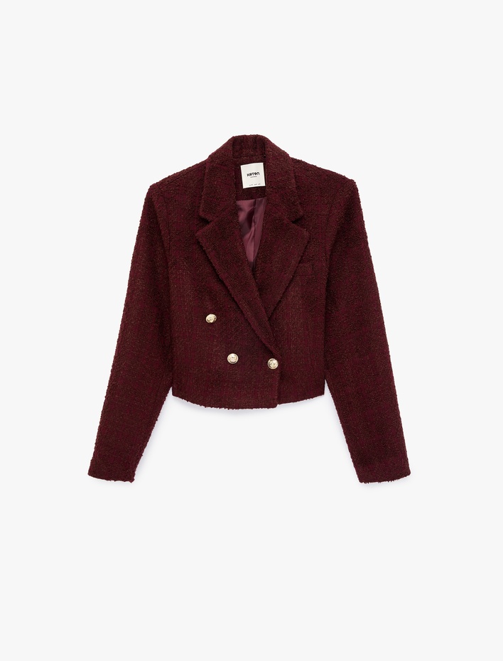  Kruvaze Yaka Slim Fit Düğme Detaylı Crop Tüvit Ceket