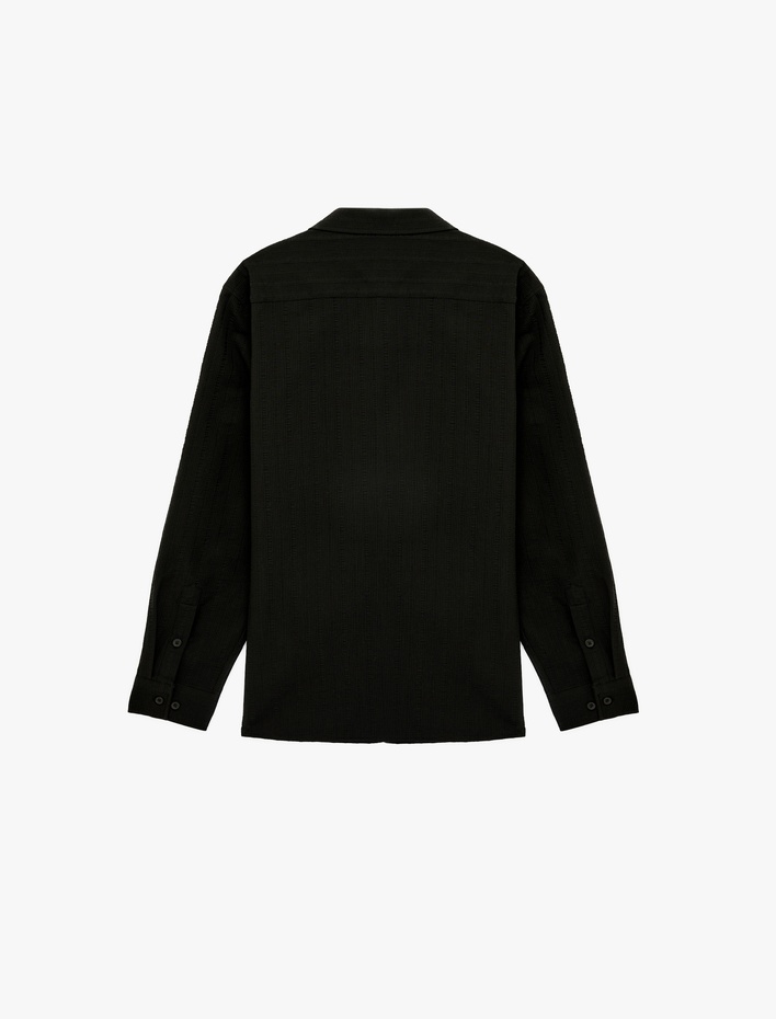  Regular Fit Klasik Yaka Düğmeli Dokulu Uzun Kollu Gömlek