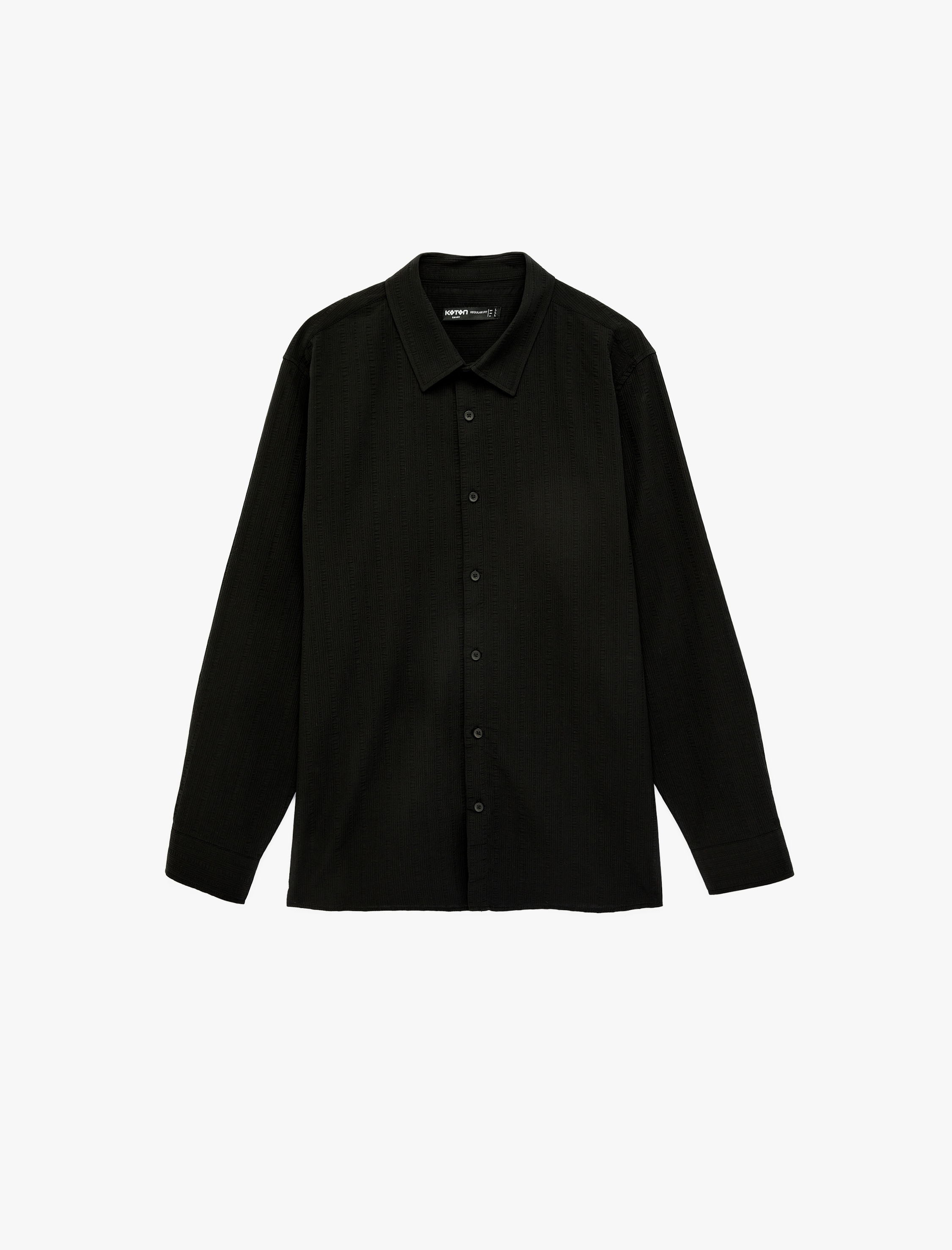   Regular Fit Klasik Yaka Düğmeli Dokulu Uzun Kollu Gömlek