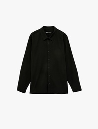 Regular Fit Klasik Yaka Düğmeli Dokulu Uzun Kollu Gömlek