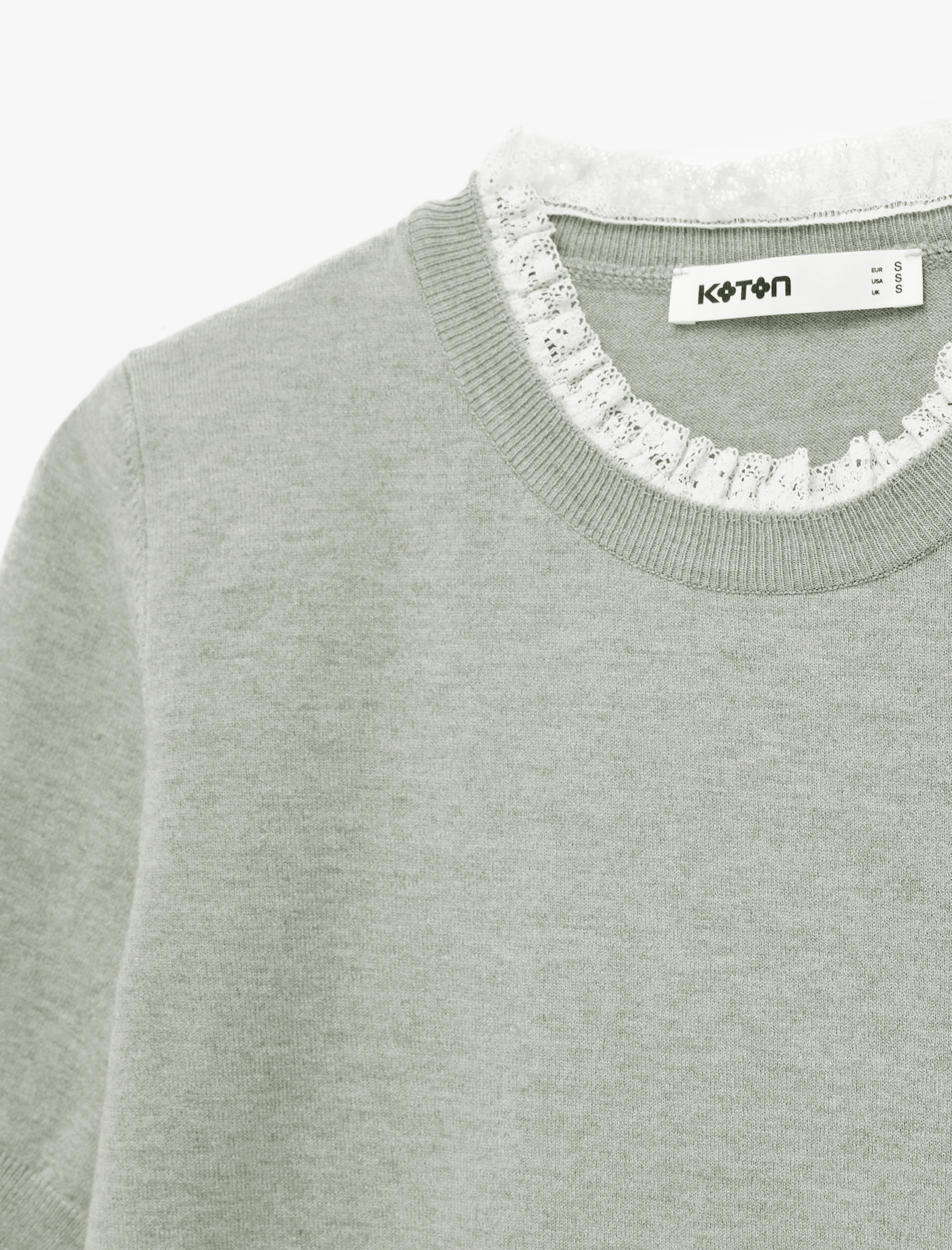   Kısa Kollu Dantel Detaylı Bisiklet Yaka Triko Kazak