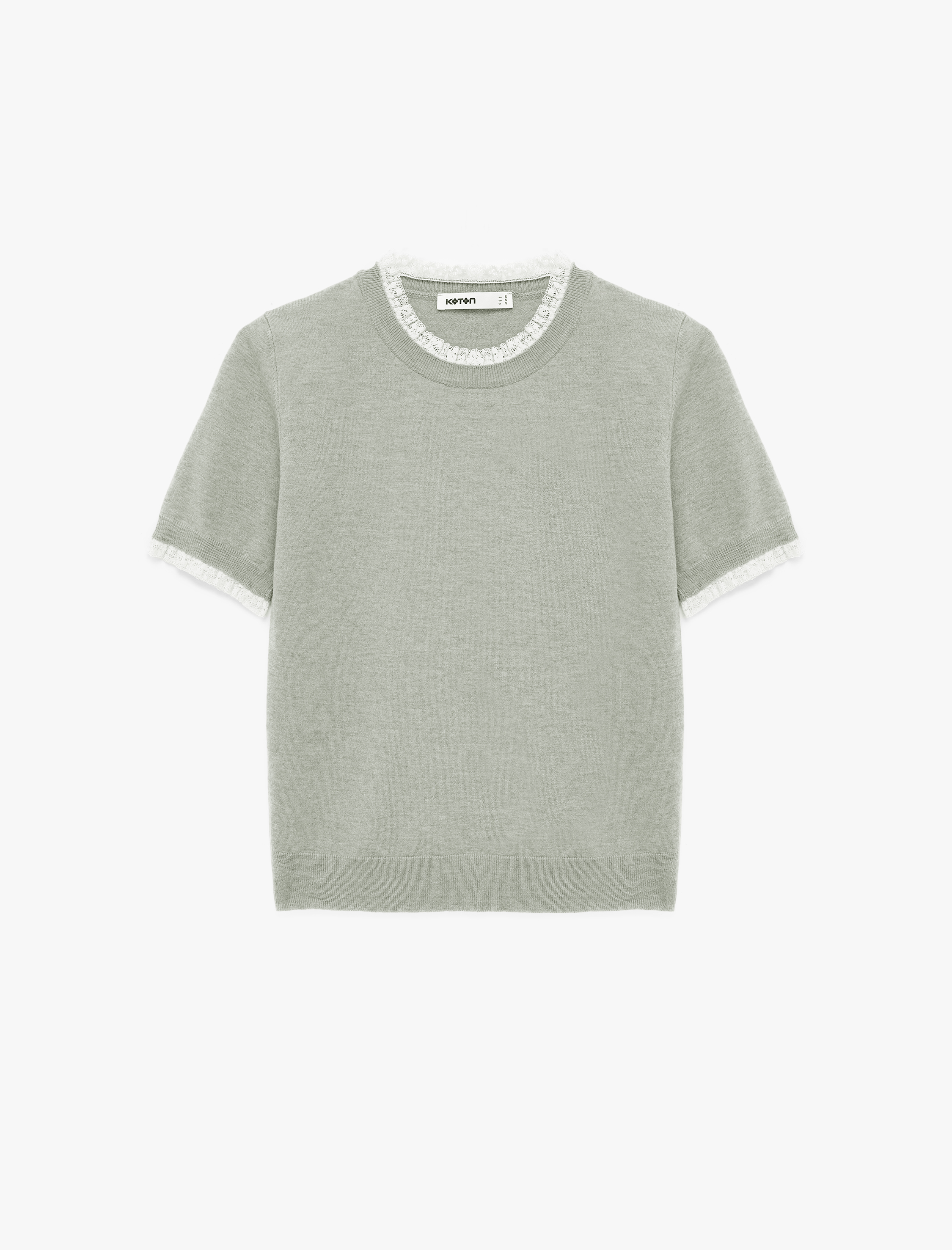   Kısa Kollu Dantel Detaylı Bisiklet Yaka Triko Kazak