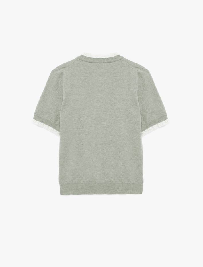  Kısa Kollu Dantel Detaylı Bisiklet Yaka Triko Kazak