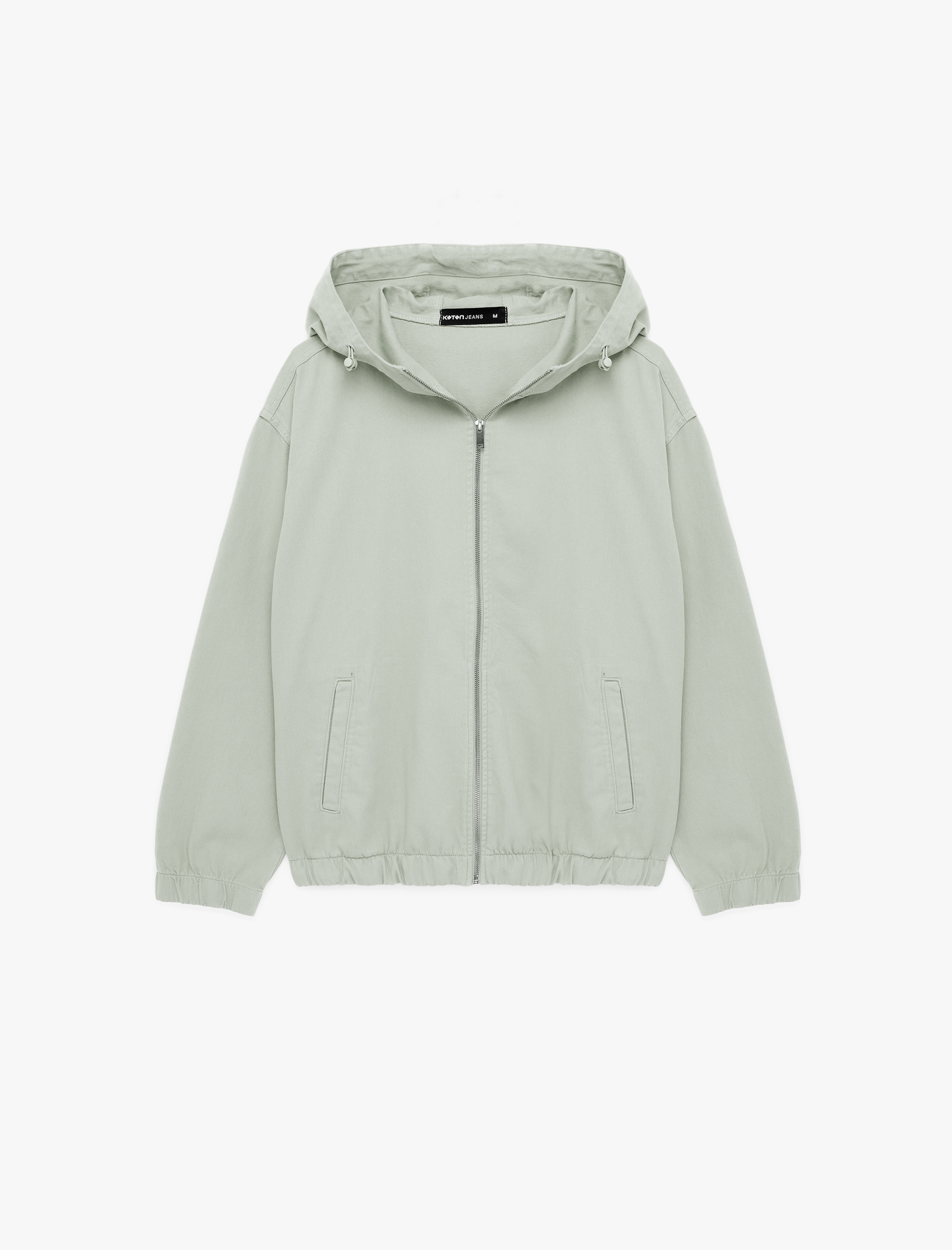   Uzun Kollu Pamuklu Oversize Cepli Fermuarlı Kapşonlu Jean Ceket