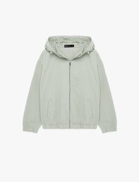 Uzun Kollu Pamuklu Oversize Cepli Fermuarlı Kapşonlu Jean Ceket