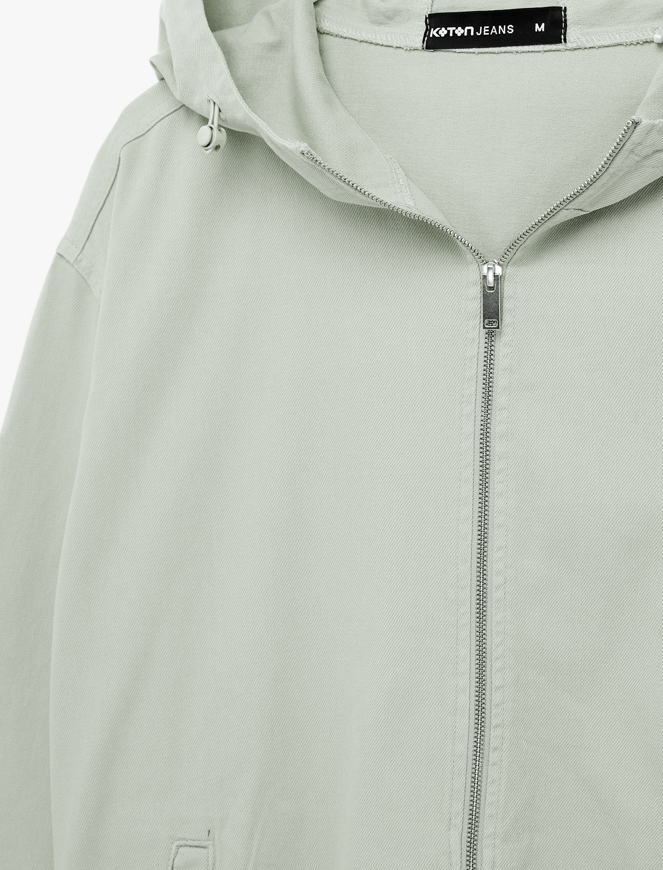   Uzun Kollu Pamuklu Oversize Cepli Fermuarlı Kapşonlu Jean Ceket