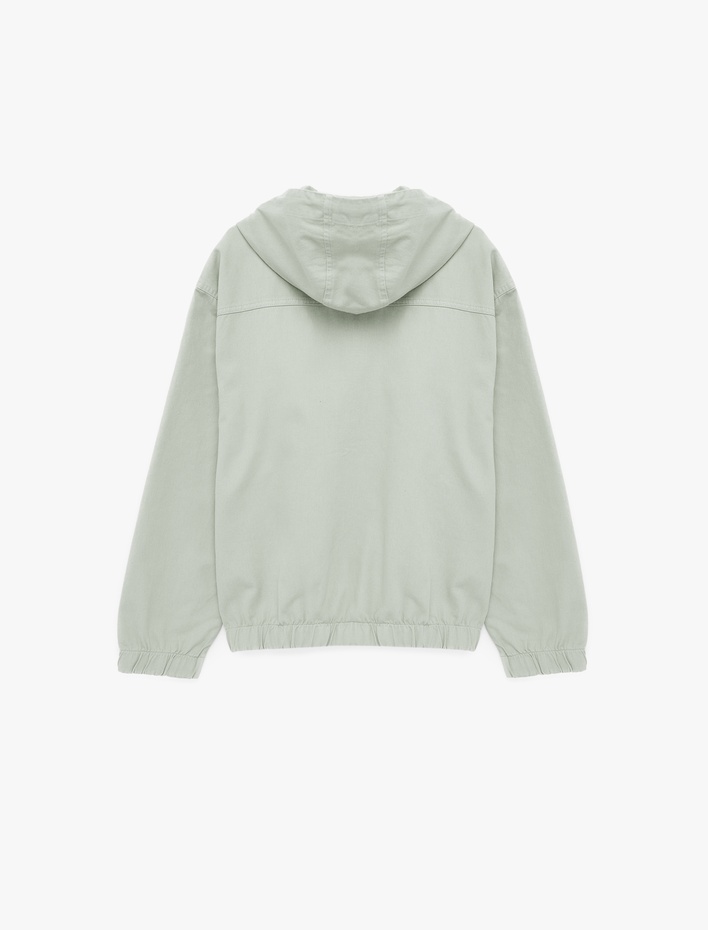  Uzun Kollu Pamuklu Oversize Cepli Fermuarlı Kapşonlu Jean Ceket