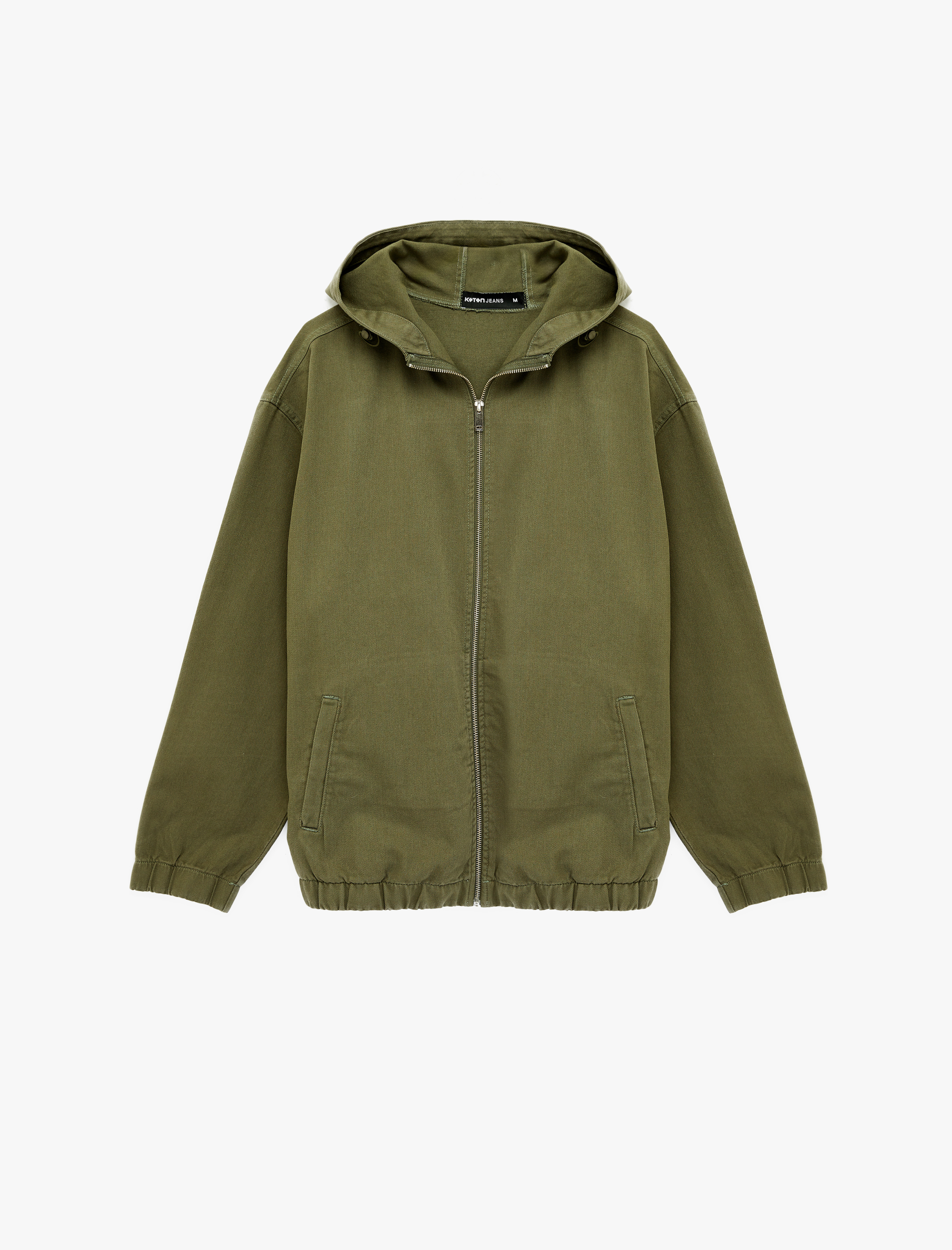   Pamuklu Cepli Uzun Kollu Fermuarlı Oversize Kapşonlu Jean Ceket