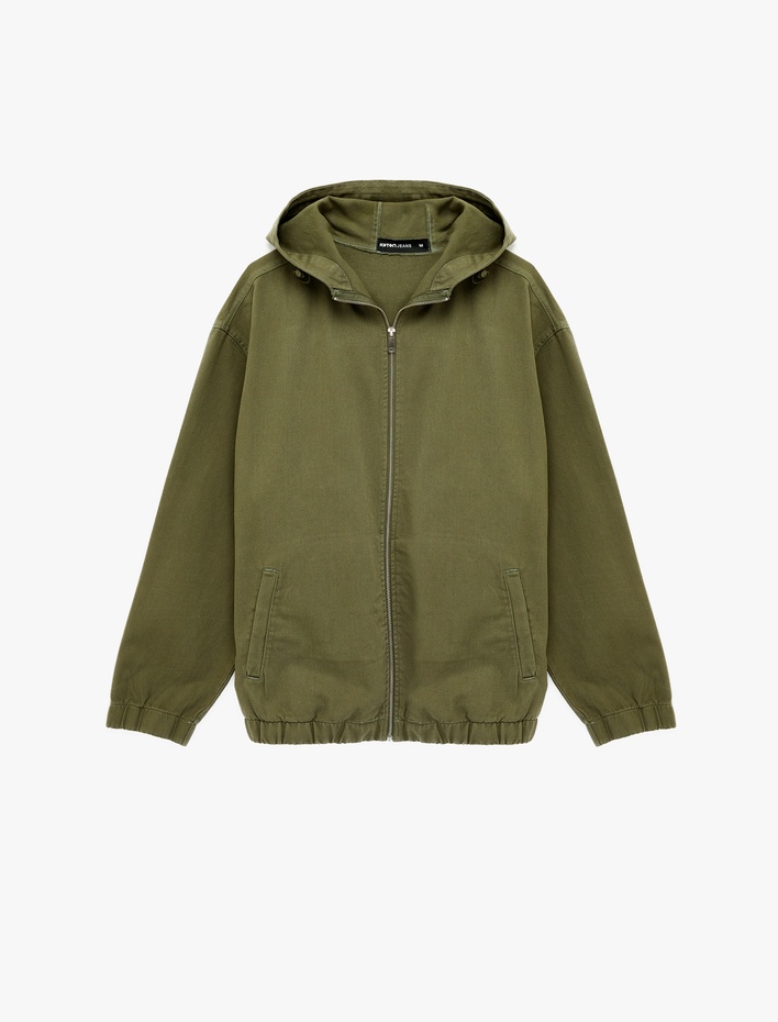  Pamuklu Cepli Uzun Kollu Fermuarlı Oversize Kapşonlu Jean Ceket