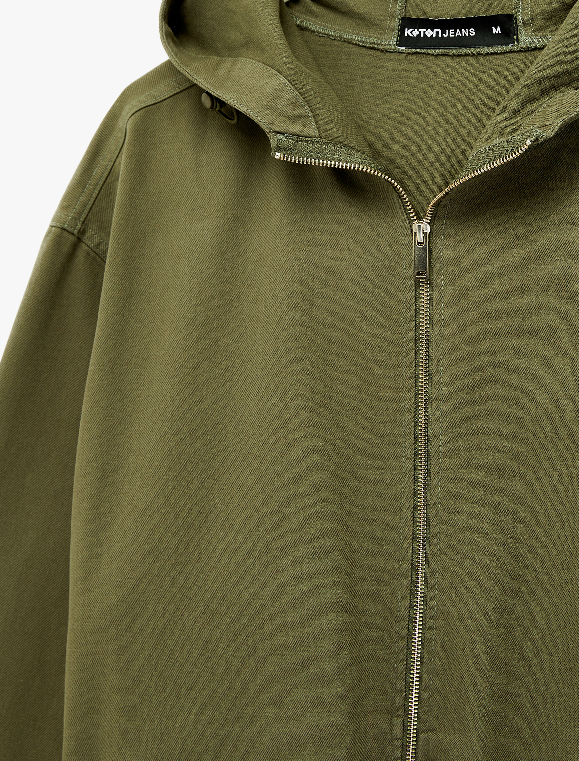   Pamuklu Cepli Uzun Kollu Fermuarlı Oversize Kapşonlu Jean Ceket