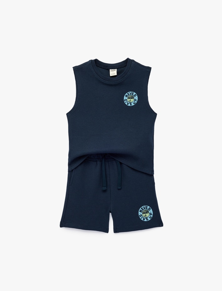 Erkek Bebek Bisiklet Yaka Kolsuz Baskılı Pamuklu Atlet ve Şort Takımı - 2'li Set