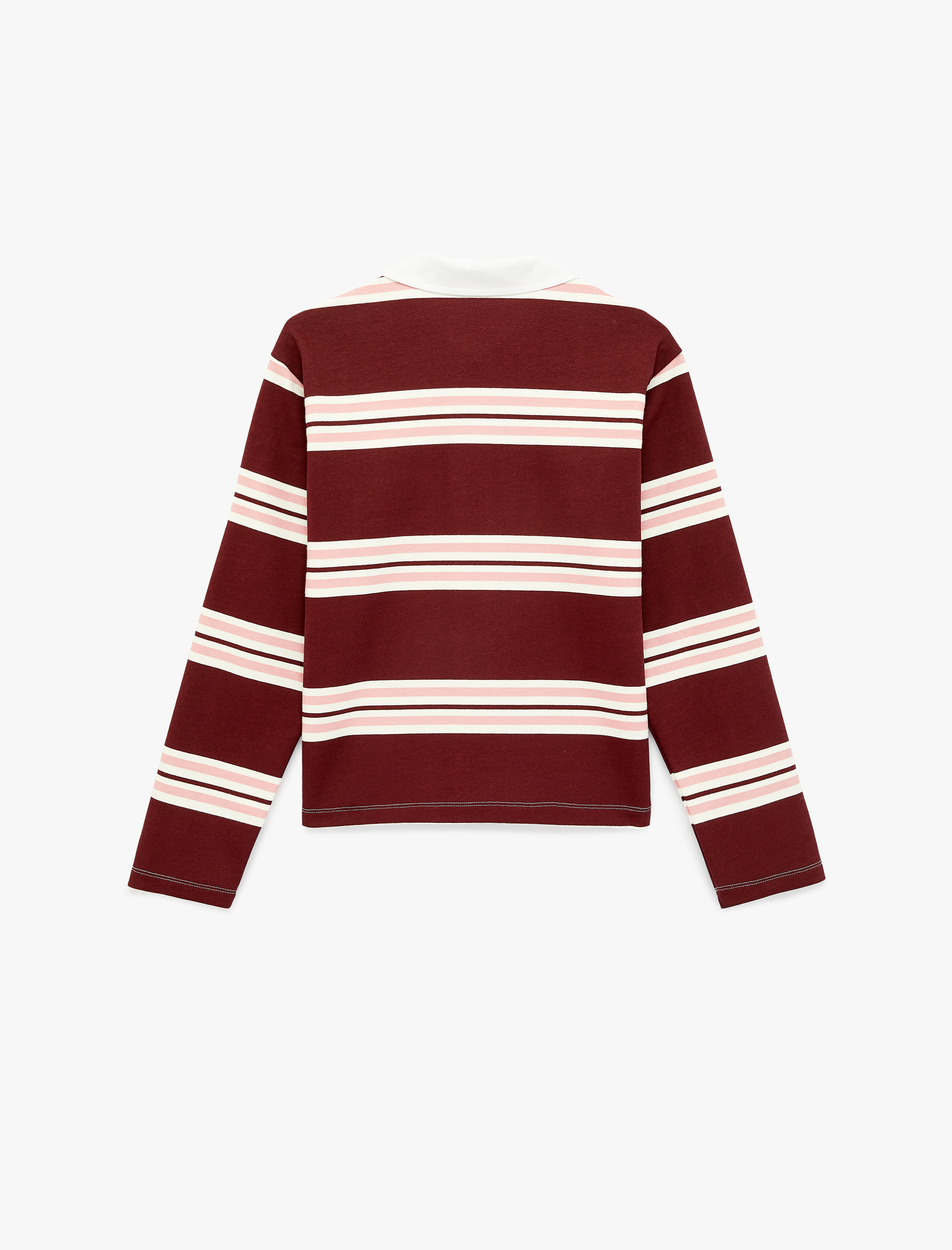   Şardonlu Uzun Kollu Düğmeli Çizgili Polo Yaka Sweatshirt