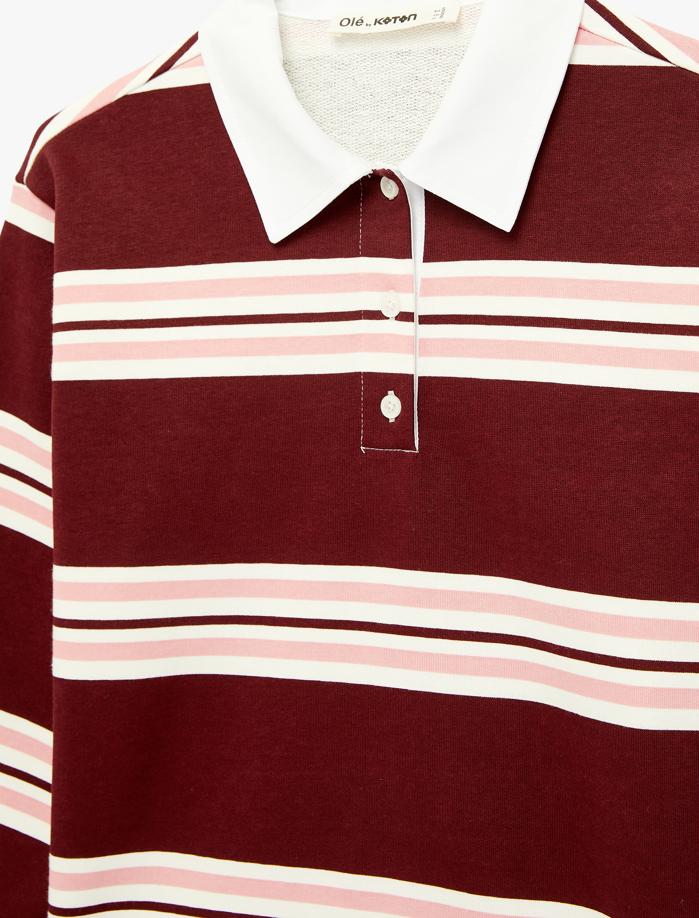   Şardonlu Uzun Kollu Düğmeli Çizgili Polo Yaka Sweatshirt