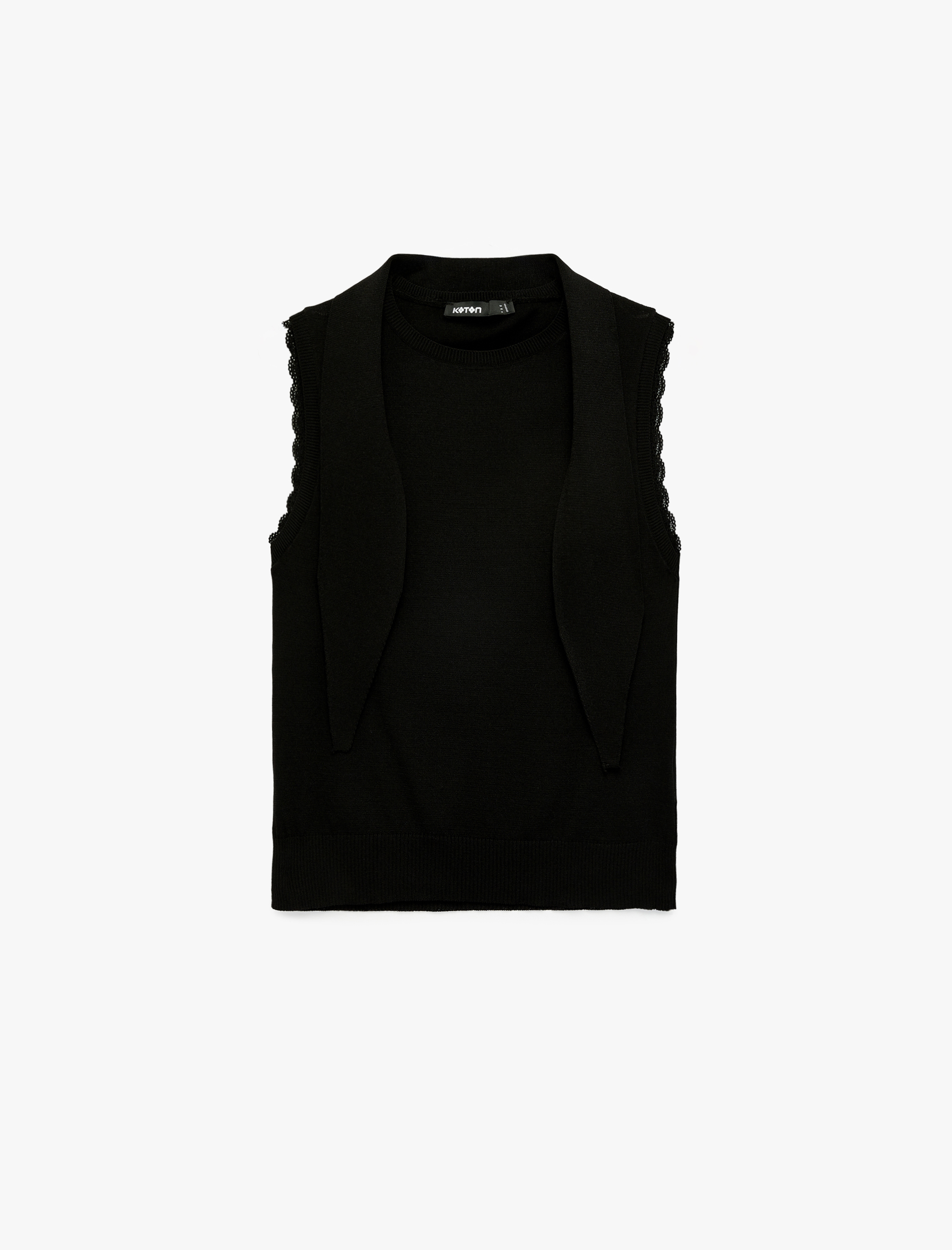   Dantel Detaylı Bisiklet Yaka Kolsuz Triko Bluz