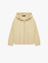 Pamuklu Cepli Uzun Kollu Fermuarlı Oversize Kapşonlu Jean Ceket