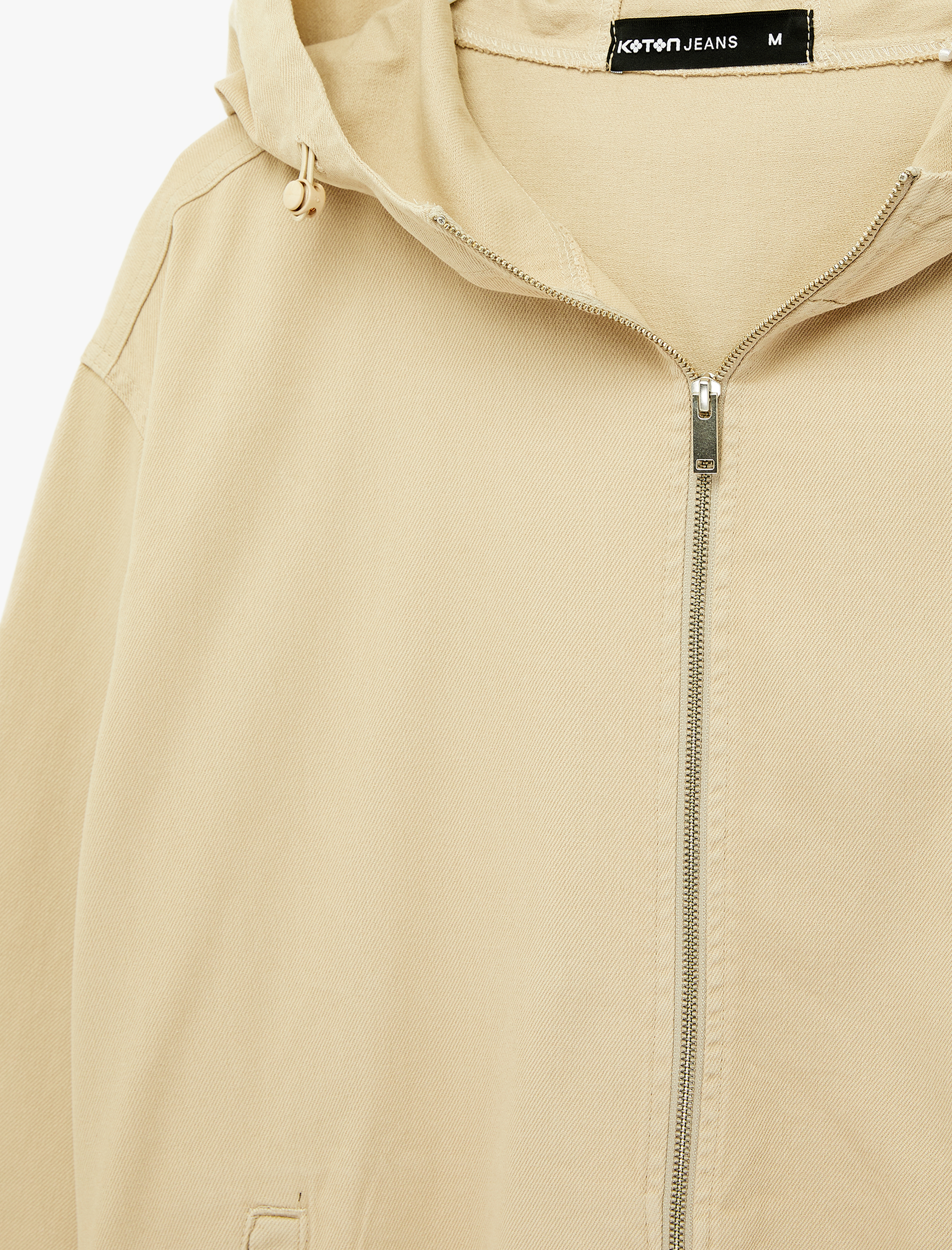   Pamuklu Cepli Uzun Kollu Fermuarlı Oversize Kapşonlu Jean Ceket