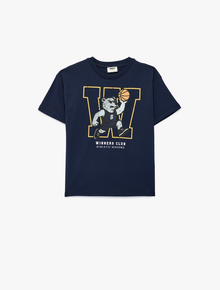 Erkek Çocuk Baskılı Kısa Kollu Bisiklet Yaka Pamuklu Oversize Tişört