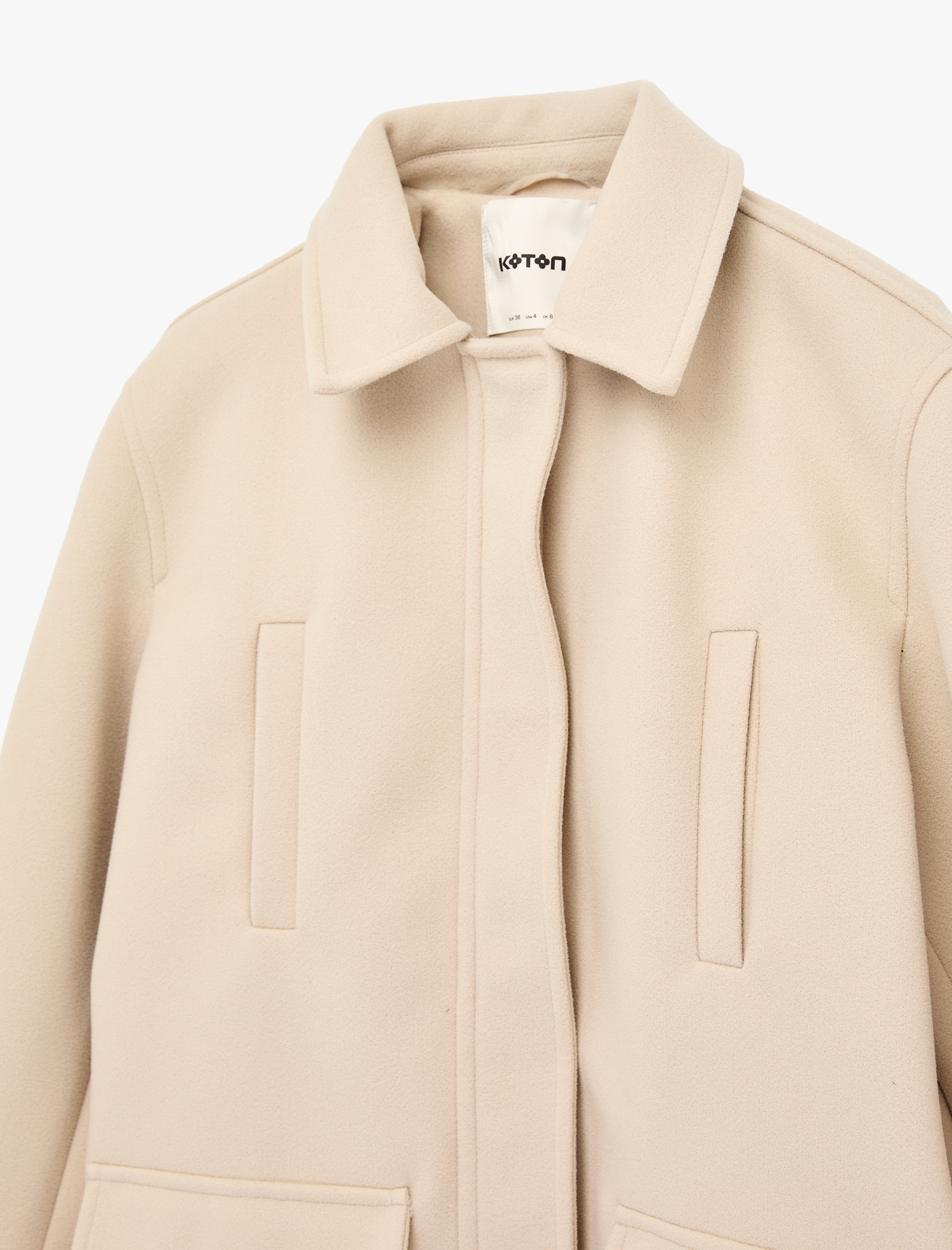   Uzun Kollu Cepli Fermuarlı Dik Huni Yaka Oversize Kaşe Kaban