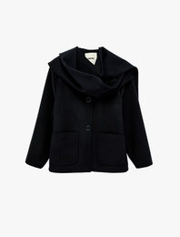 Uzun Kollu Düğmeli Cepli Atkılı Kaşe Ceket