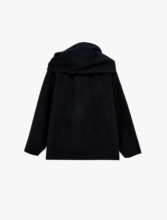  Uzun Kollu Düğmeli Cepli Atkılı Kaşe Ceket