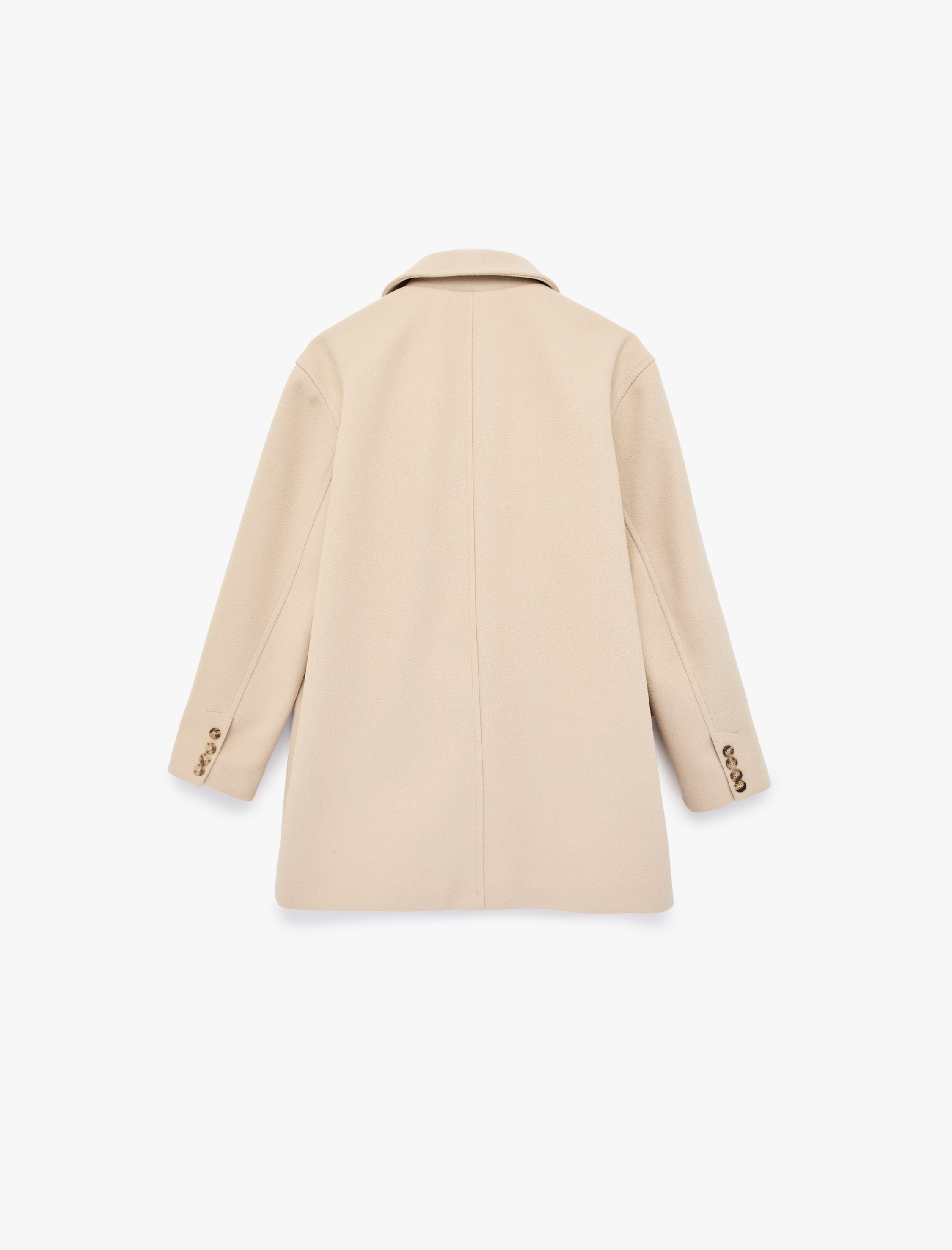   Uzun Kollu Cepli Fermuarlı Dik Huni Yaka Oversize Kaşe Kaban