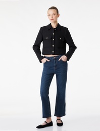 Cepli Düğmeli Uzun Kollu Tüvit Ceket