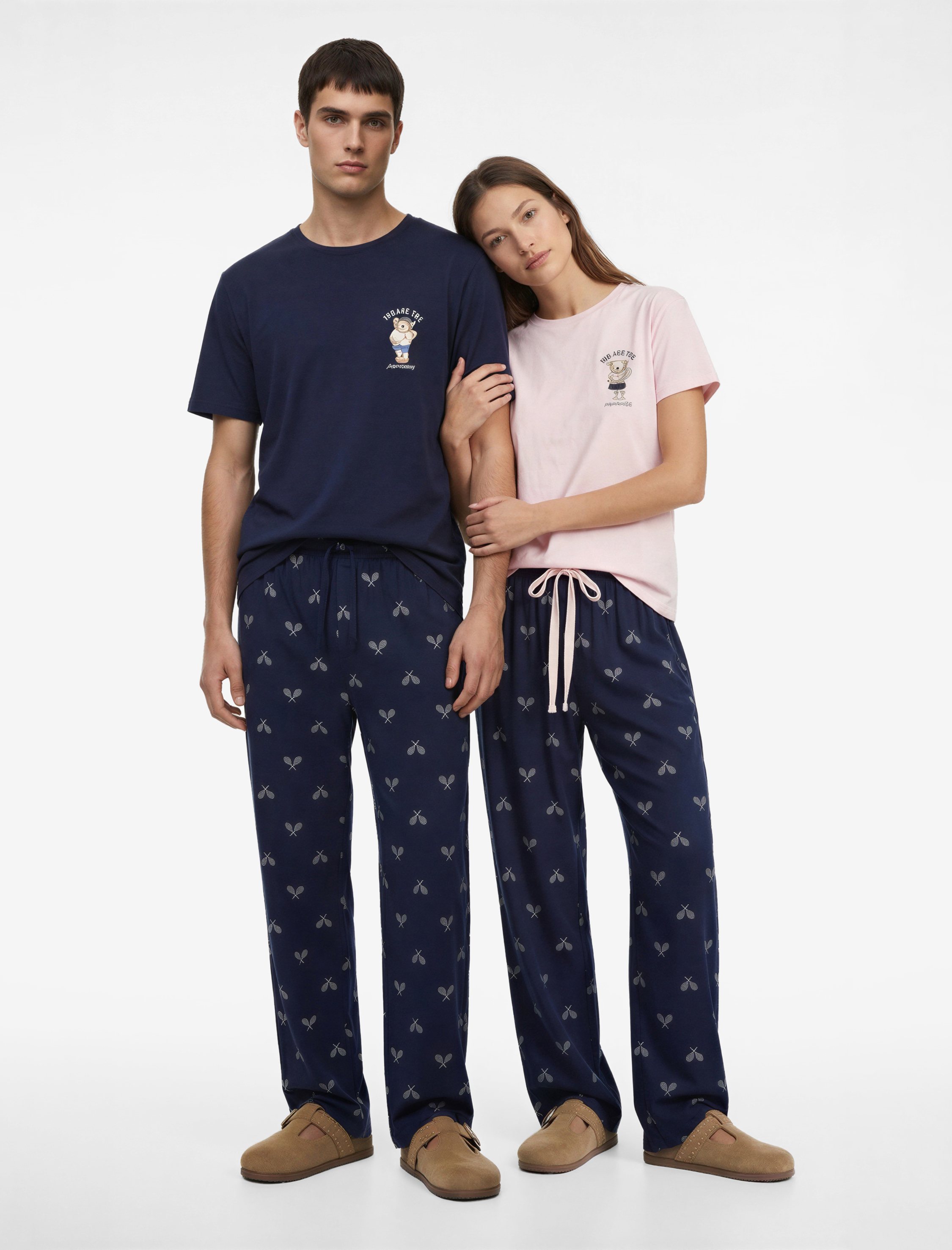   Rahat Kalıp Kısa Kollu Bisiklet Yaka Pamuklu Pijama Takımı