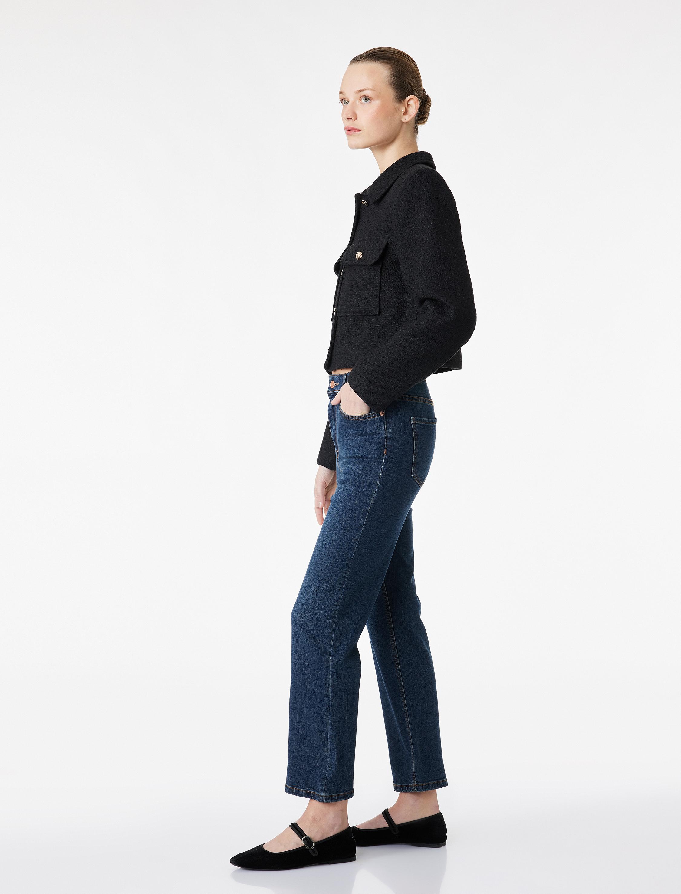   Dar Kesim Normal Bel Cepli İspanyol Paça Jean Pantolon - Flare Jeans