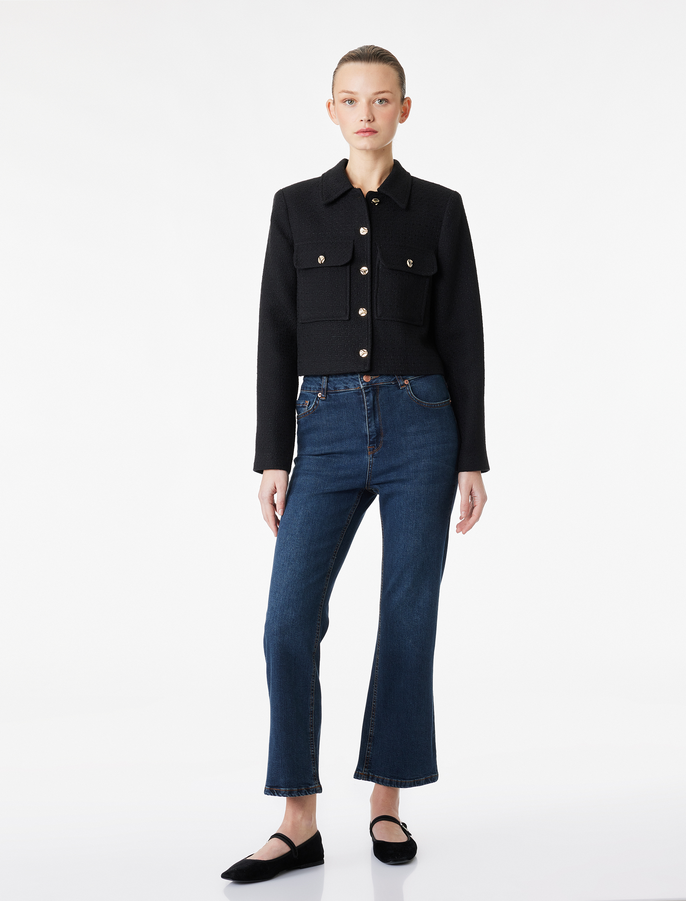   Dar Kesim Normal Bel Cepli İspanyol Paça Jean Pantolon - Flare Jeans